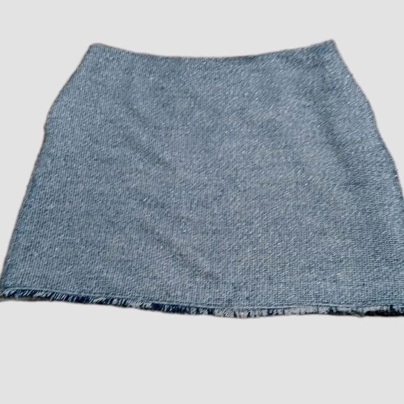 BANANA REPUBLIC Tweed Skirt Navy blue white  Sz 14 Frayed edges Metallic threads - Picture 9 of 9